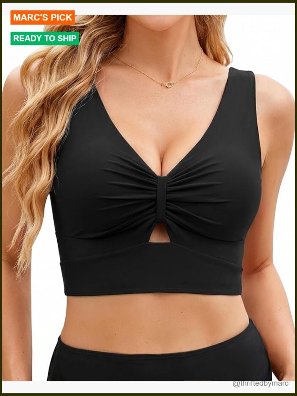 Cropped Knot Cut Out Bikini Top Adjustable Straps Padded Swim Top Only